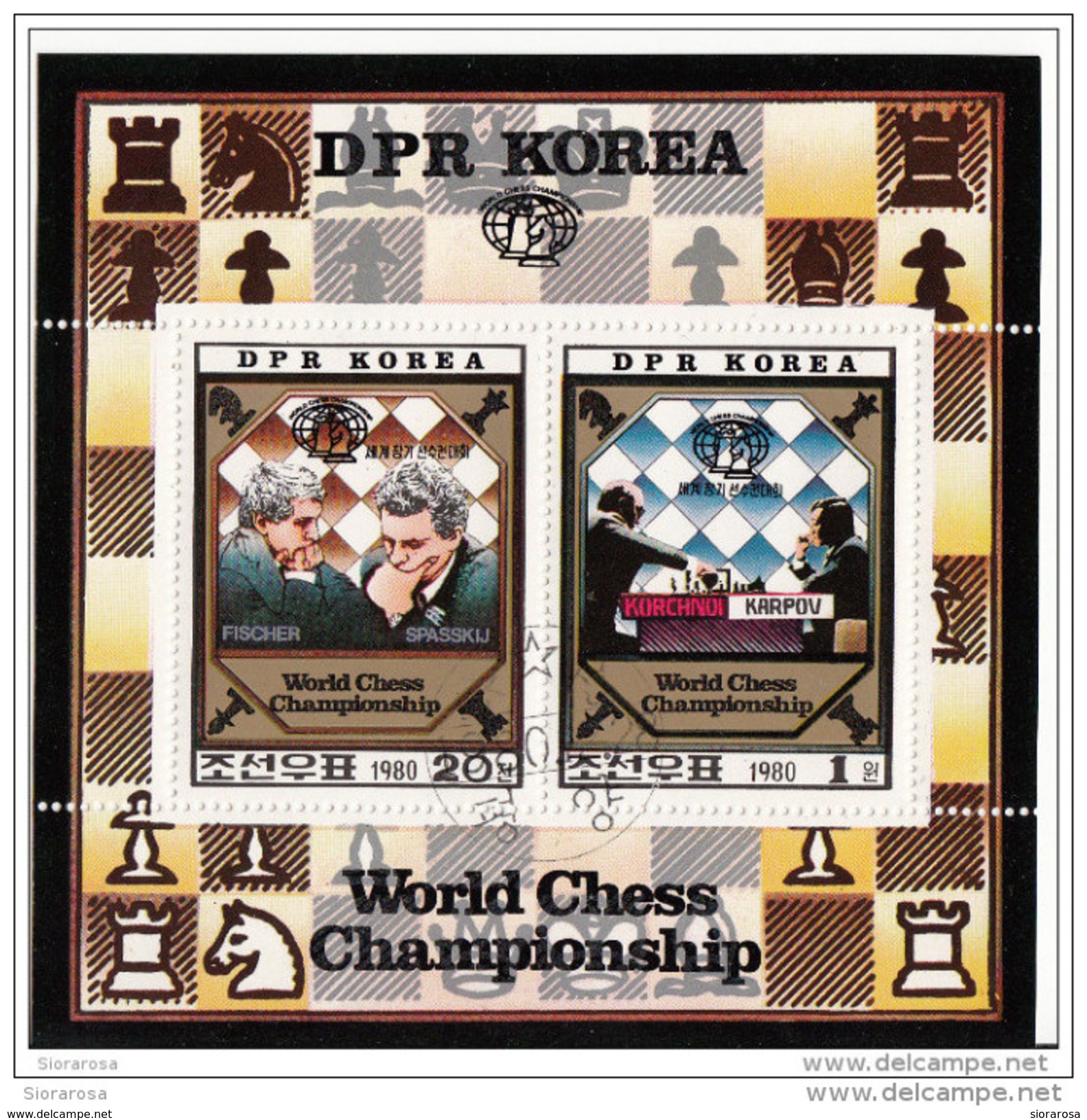 DPR Korea 1980 Sc. 2009a World Chess Championship Scacchi Korchnoi  Karpov Fischer Spassky - Scacchi