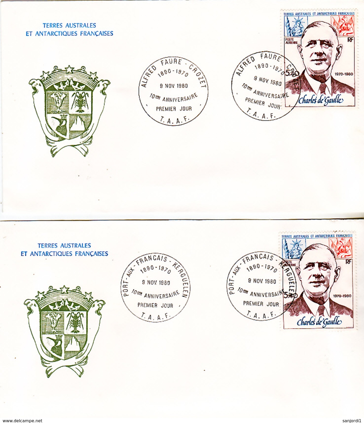 TAAF PA  61 De Gaulle 4 FDC Des 4 Stations 09 11 1980  TB - FDC