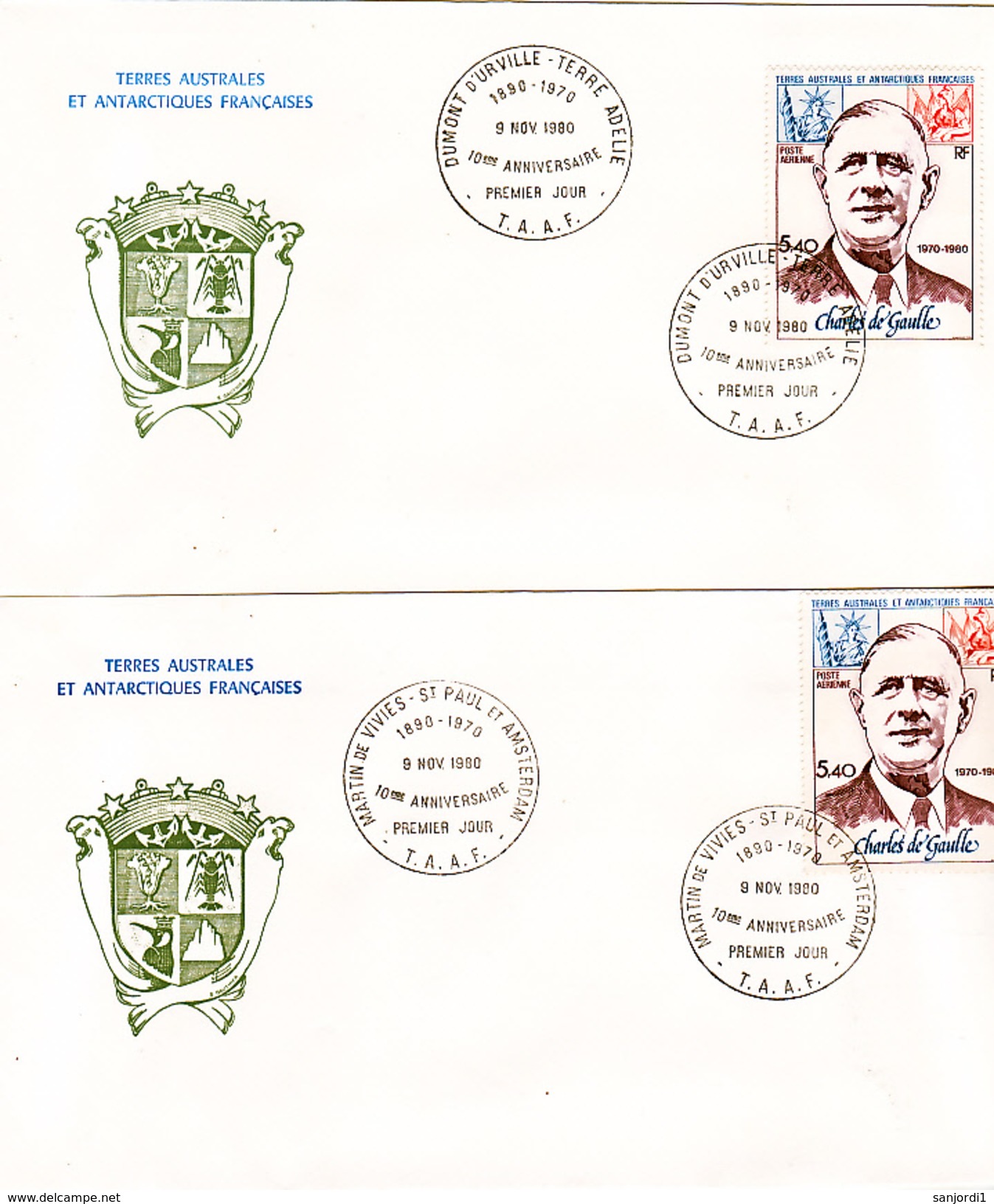 TAAF PA  61 De Gaulle 4 FDC Des 4 Stations 09 11 1980  TB - FDC