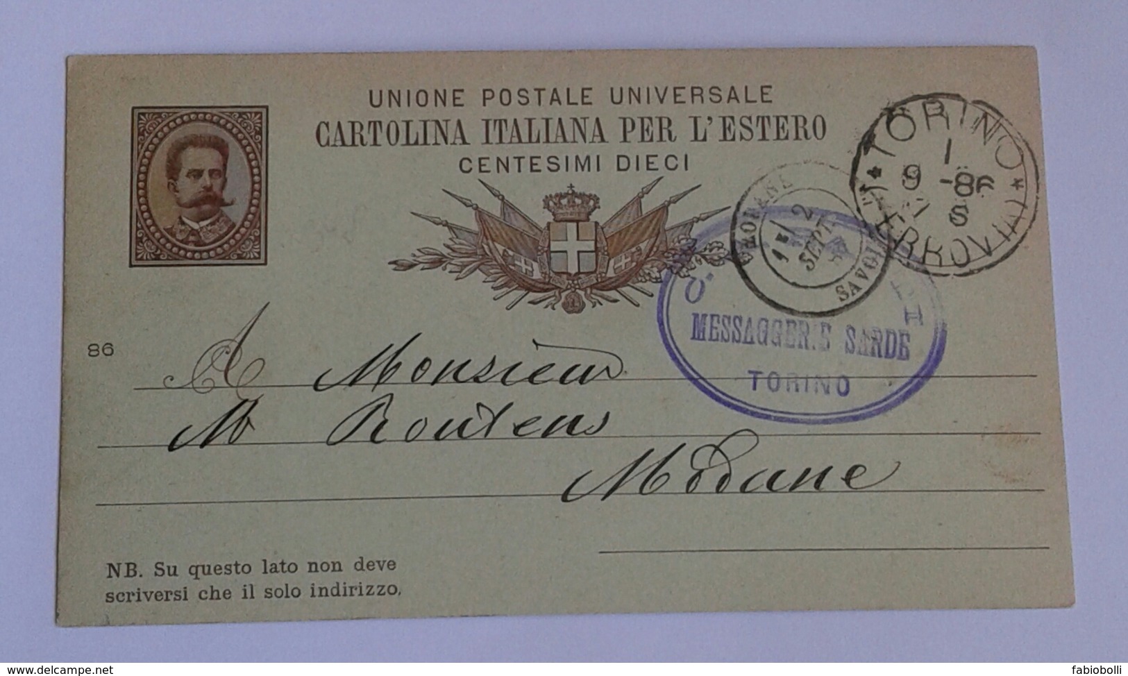 1886 INTERO POSTALE X ESTERO FRANCIA DA TORINO A MODANE  (439) - Interi Postali