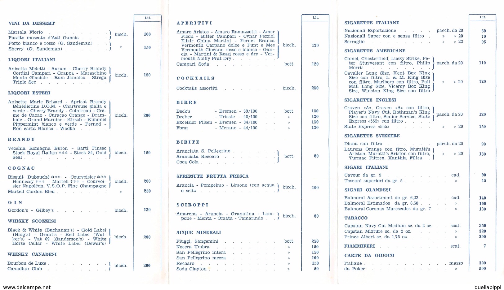 05875 "LLOYD TRIESTINO - PREZZI BAR" LISTINO PREZZI NAVE - Altri & Non Classificati