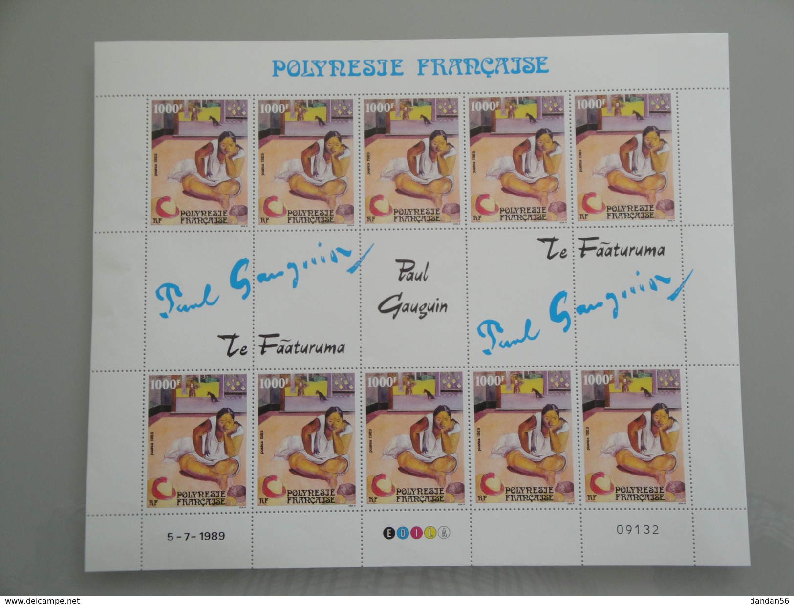 1989 Polynésie Française Yvert Feuille 346A ** Paul Gauguin Scott 526  Michel 545 SG 576 - Neufs