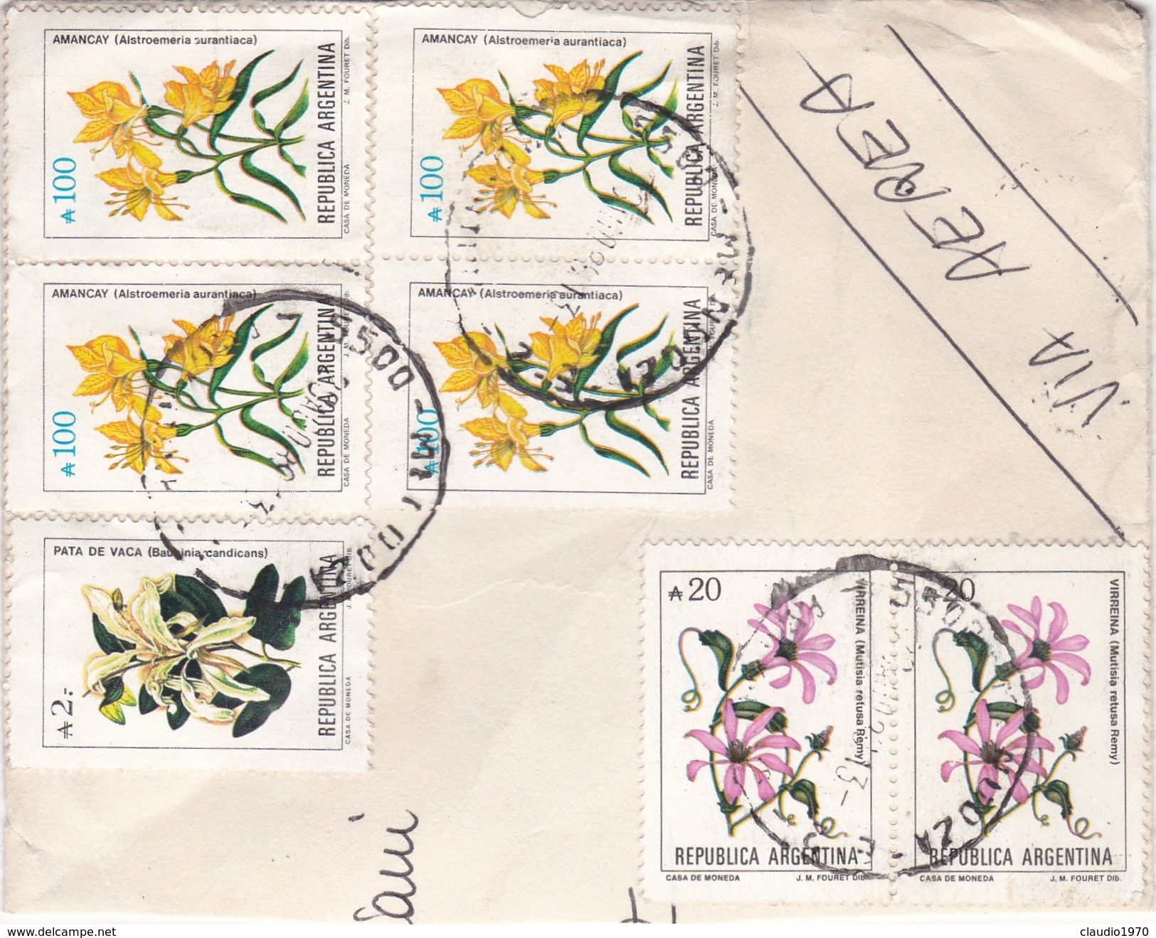 7 - FRANCOBOLLI  - FIORI - FLOWERS ARGENTINA 1989 - Storia Postale