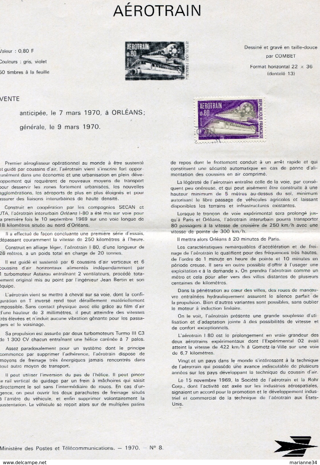 France-1970-document De La Poste-Aérotrain (n°8) - Documents De La Poste