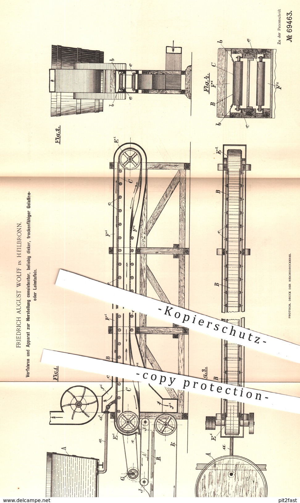 Original Patent - Friedrich August Wolff , Heilbronn , 1892 , Herstellung Von Gelatine O. Leimtafeln , Leim !!! - Manuscritos