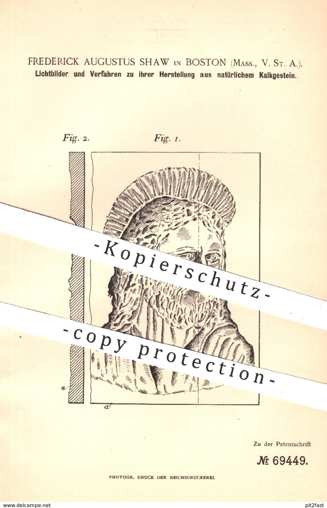 Original Patent - Frederick Augustus Shaw , Boston , USA , 1892 , Lichtbilder Aus Natur - Kalkgestein | Marmor , Gips !! - Manuskripte