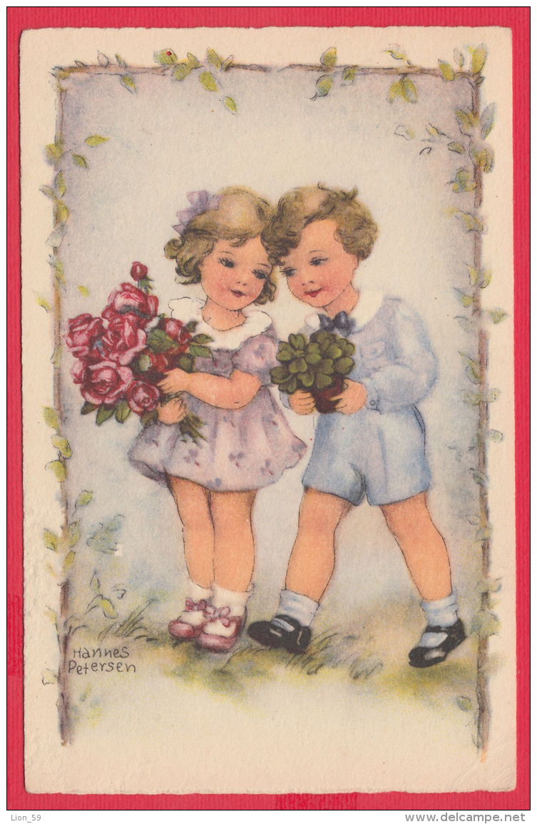 219231 / Illustrator Hannes Petersen - BOY GIRL FLOWERS ROSES , EAS 7706 MINT - Petersen, Hannes