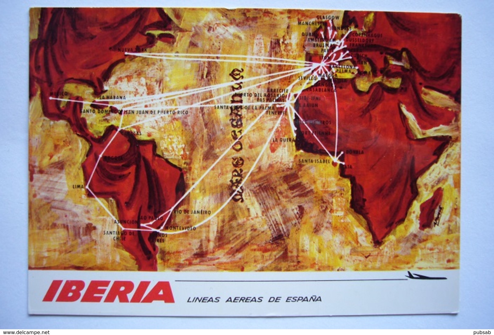 Avion / Airplane /  Iberia  / Air Route / Advertising Card / Pub / Airline Issue - 1946-....: Moderne