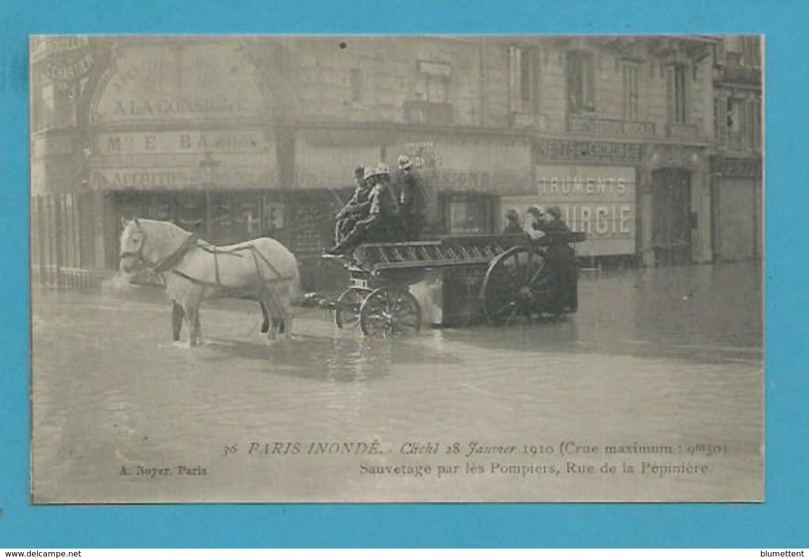 CPA 36 PARIS INONDE - Sauvetage Par Les Pompiers Rue De La Pépinière - Inondations De 1910