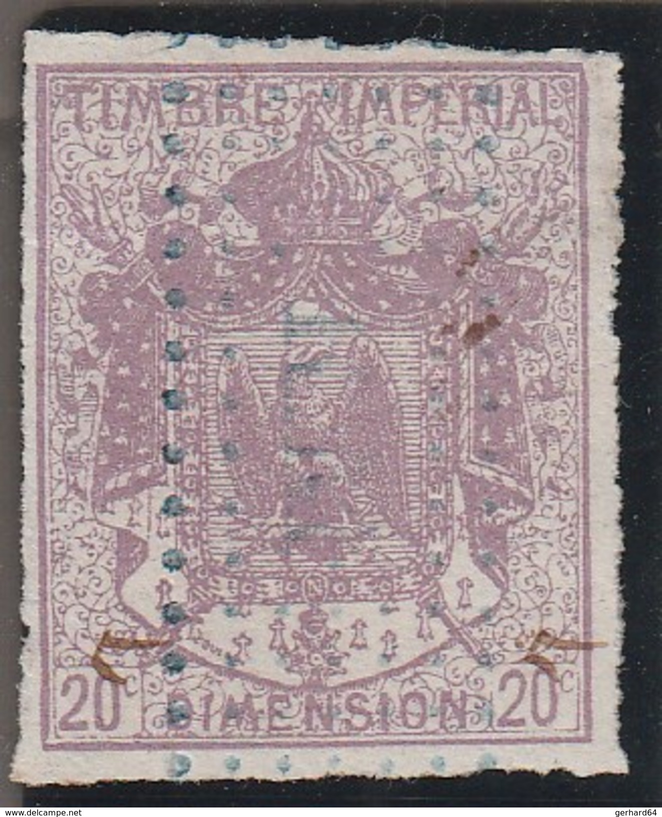 France Fiscaux &ndash; TIMBRE IMPERIAL - DIMENSION 20c - Manteau Impérial - Violet TB(Lot Fiscal 42) - Autres & Non Classés