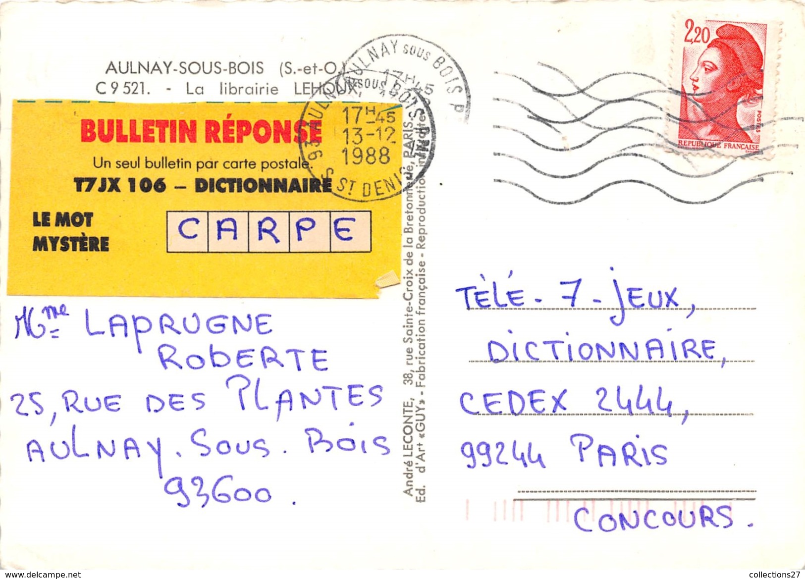 93-AULNAY-SOUS-BOIS- LA LIBRAIRIE LEHOUX - Aulnay Sous Bois