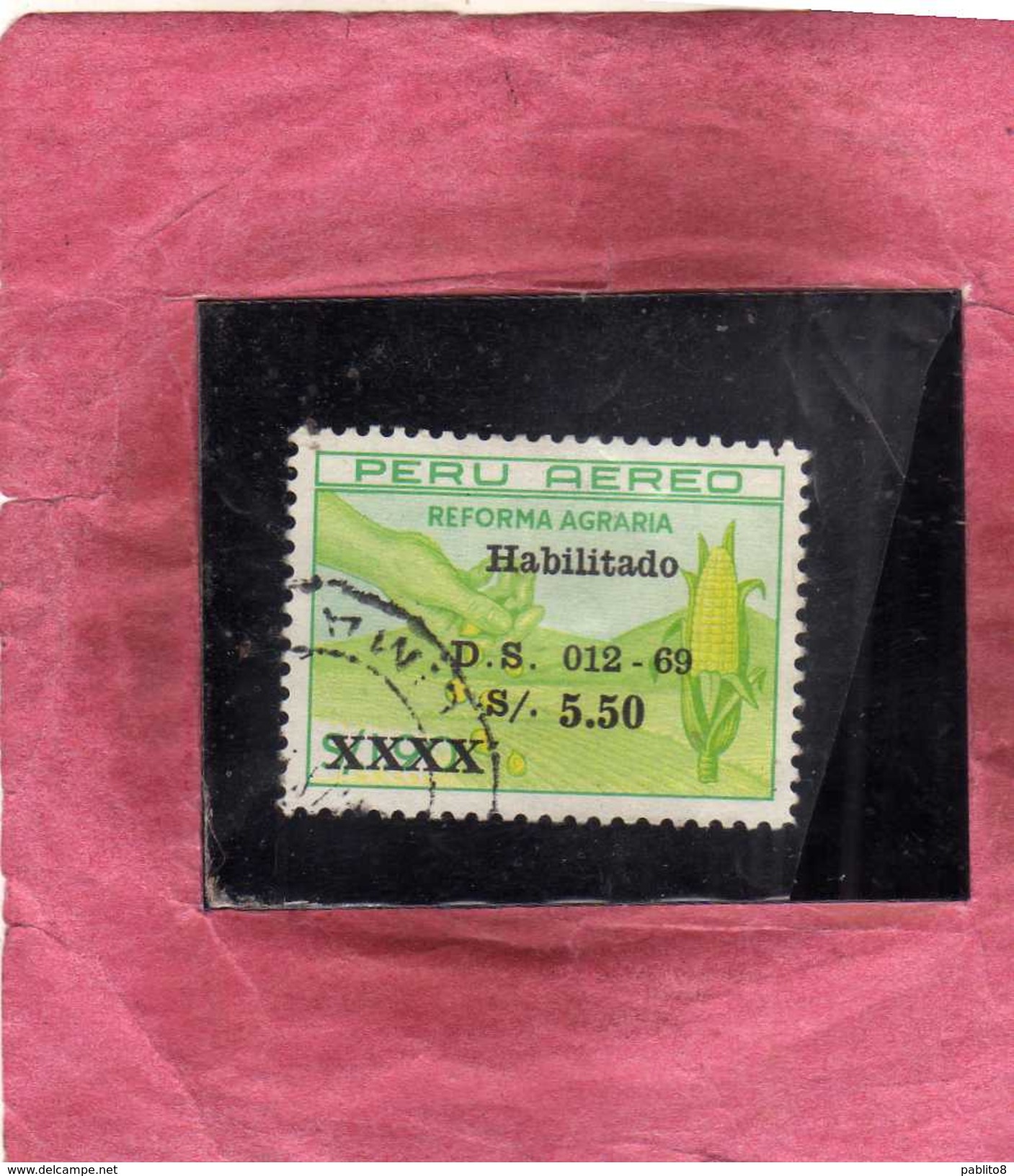 PERU´ 1969 AIR MAIL POSTA AEREA AGRARIAN "REFORMA AGRARIA" $ 1.90 OVERPRINTED HABILITADO S 5.50 SOL USATO USED OBLITERE´ - Peru