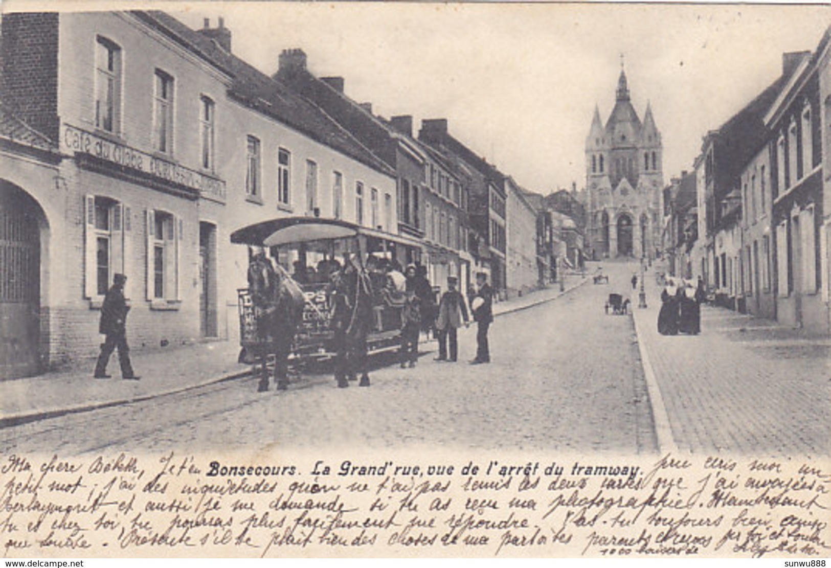 Bonsecours - La Grand'rue, Vue De L'arrêt Du Tramway (top Animation, Chevaux, Tram, 1906) - Péruwelz