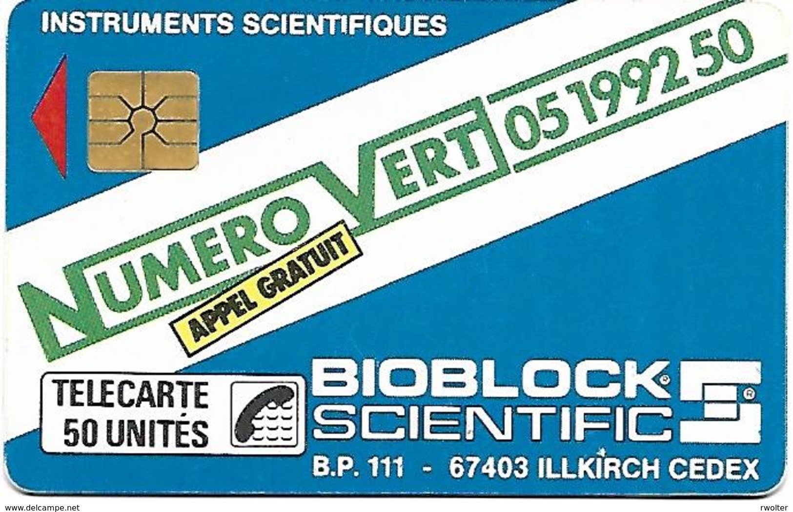@+ Télécarte Privée "Numero Vert - Bioblock Scientific" (1989). Ref : D131 - Privées