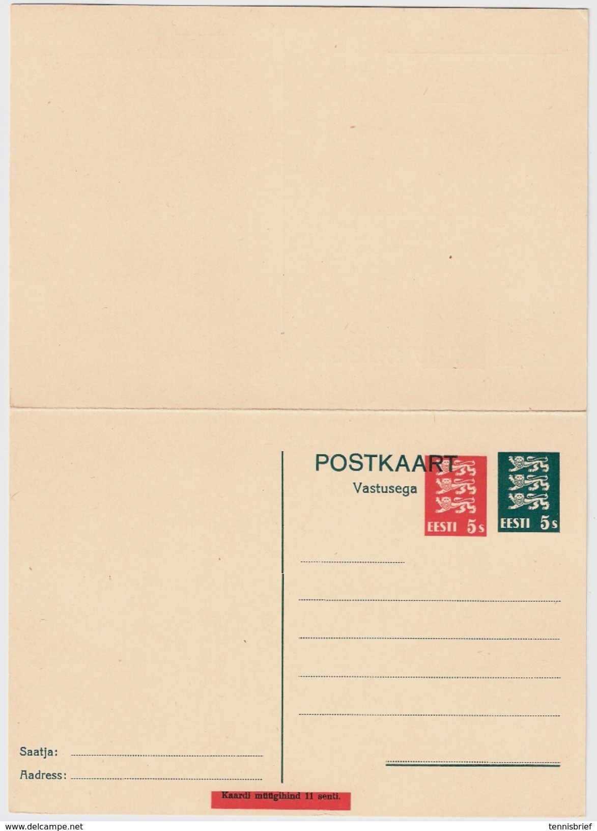 Stationary 50 And 5 S., Double Card , #8143 - Estland