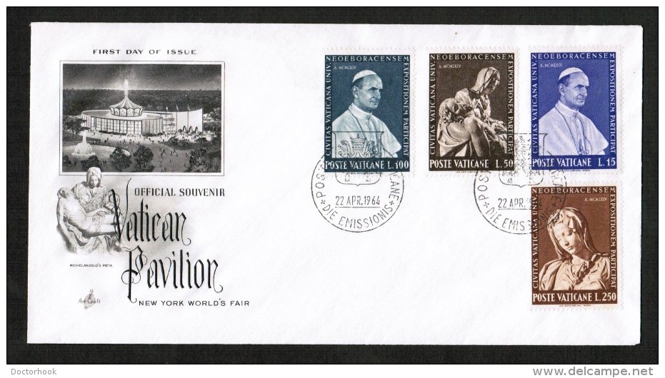 VATICAN  Scott # 383-6 ON FIRST DAY COVER (22/APR/1964) - FDC