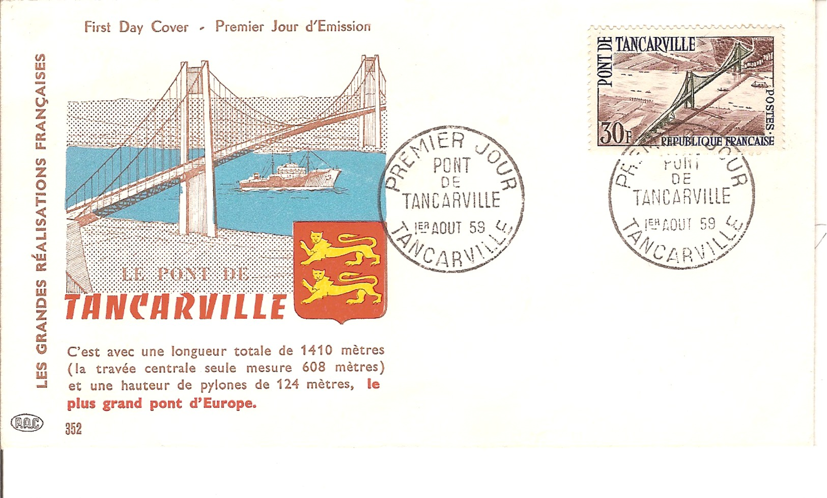 2003.23. FDC 1er Jour . 1959..01 Aout .tancarville .. Cote 2013 ...3.00 Euros.. Ttb. PRIX PAF* + PROMO - 1950-1959