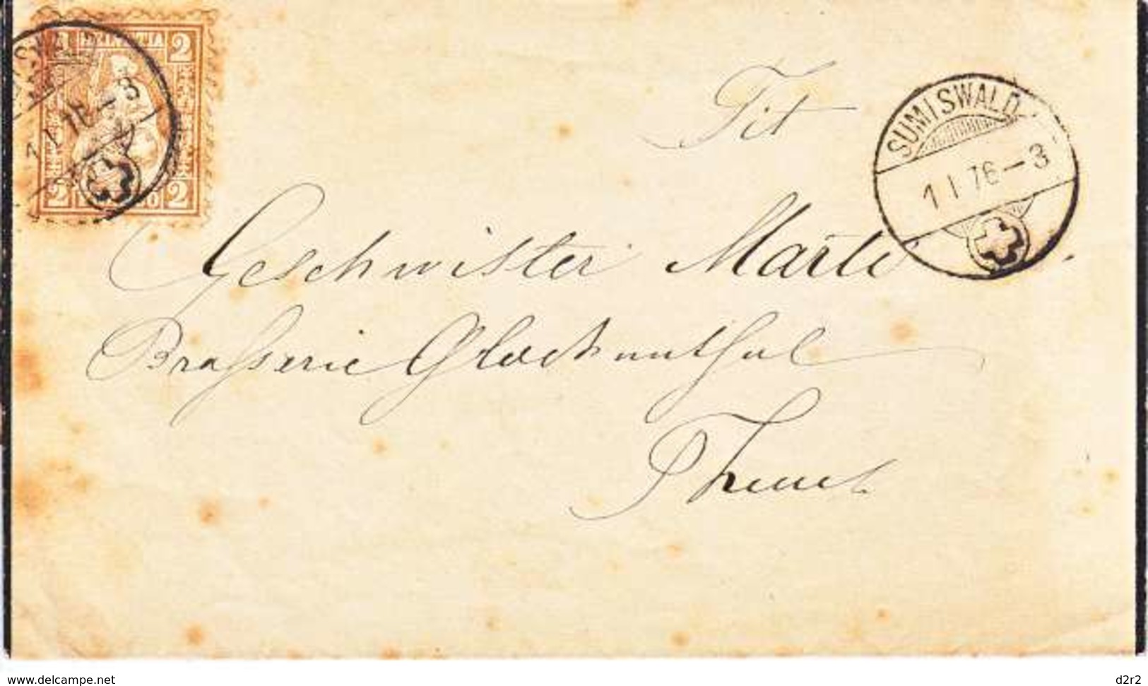 37 SUR LETTRE - CACHET DE " SUMISWALD " - 1876 - Storia Postale