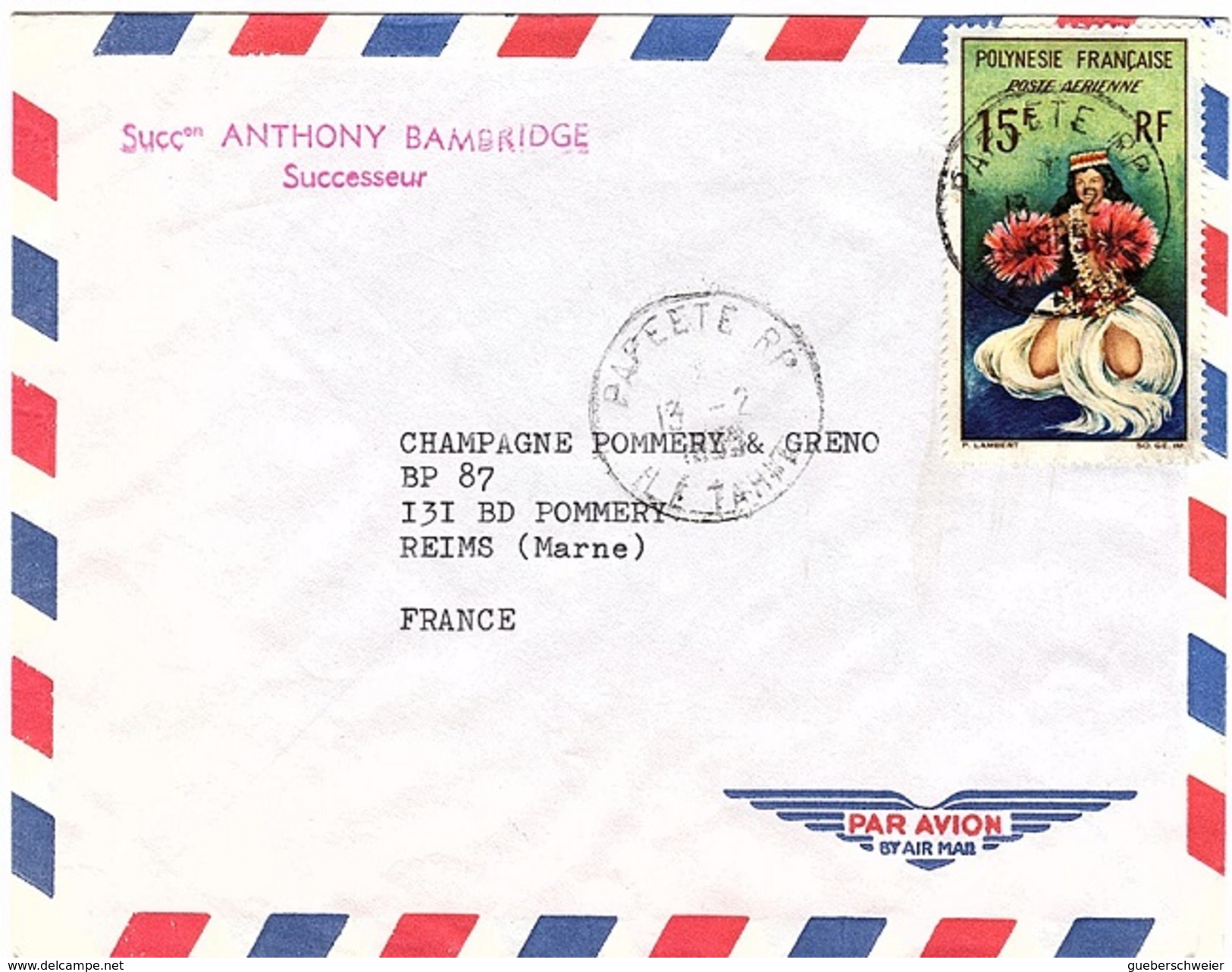 COL-L57 - POLYNESIE PA 7 Sur Lettre Par Avion De Papeete Pour Reims - Cartas & Documentos