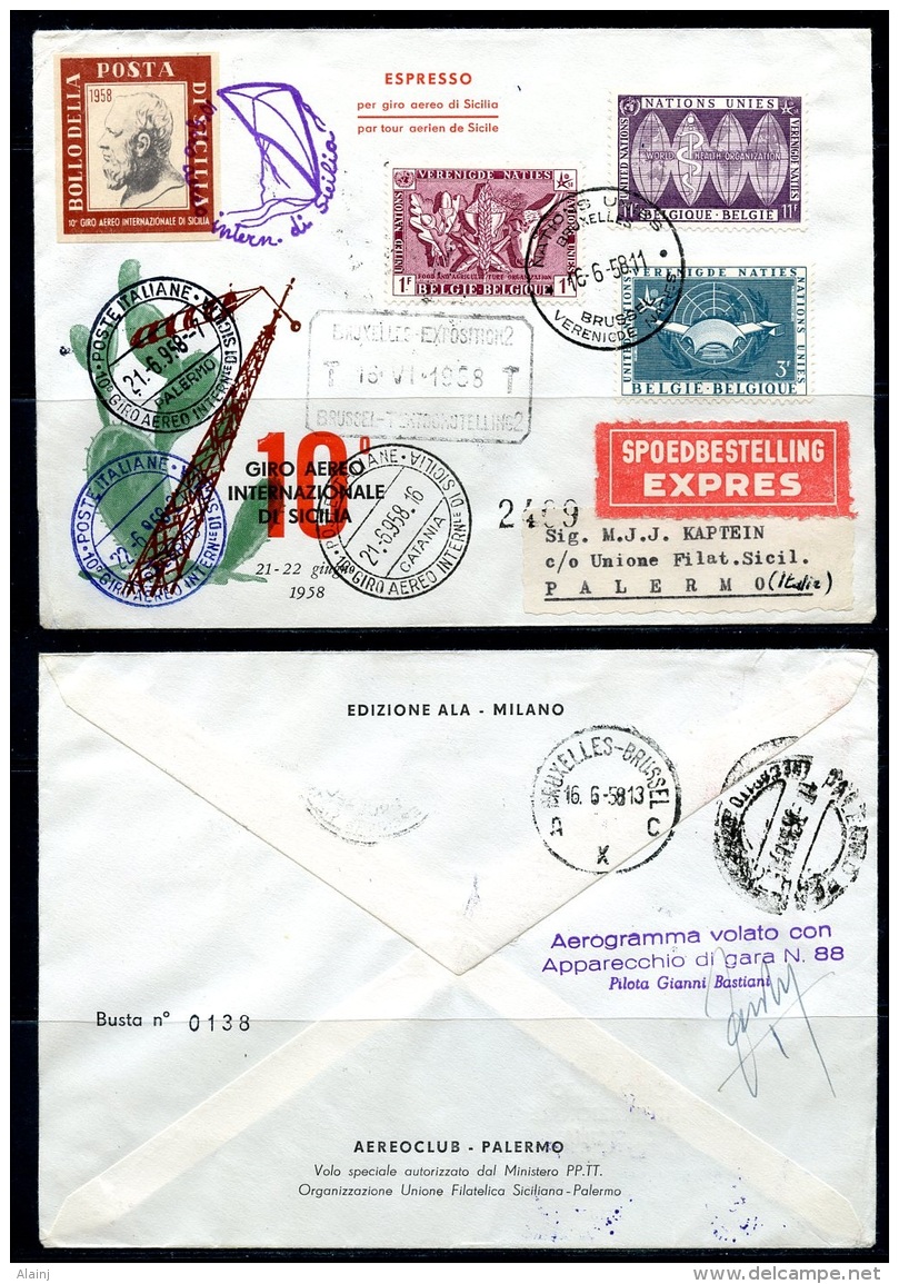 BE  Marcophilie  --  Aérophilatélie   --  EXPO 58  --   Lettre Par Avion /  Exprès  Obl. Nations-Unies + Régie TT - 1958 – Brüssel (Belgien)