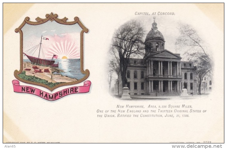 New Hampshire State Capitol Building, Concord NH C1900s Vintage Postcard, Paducah KY Clothing Store Message On Back - Concord