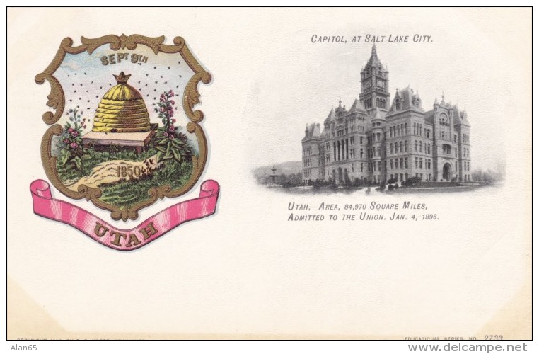 Utah State Capitol Building, Salt Lake City UT C1900s Vintage Postcard, Paducah KY Clothing Store Message On Back - Salt Lake City