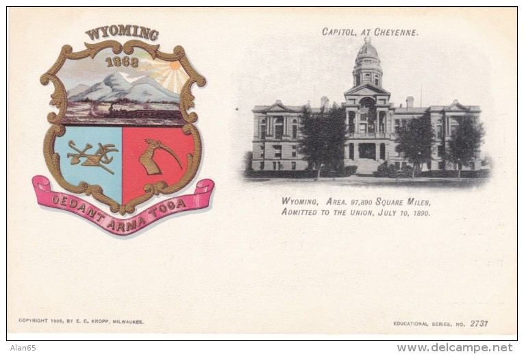 Wyoming State Capitol Building, Cheyenne WY C1900s Vintage Postcard, Paducah KY Clothing Store Message On Back - Cheyenne