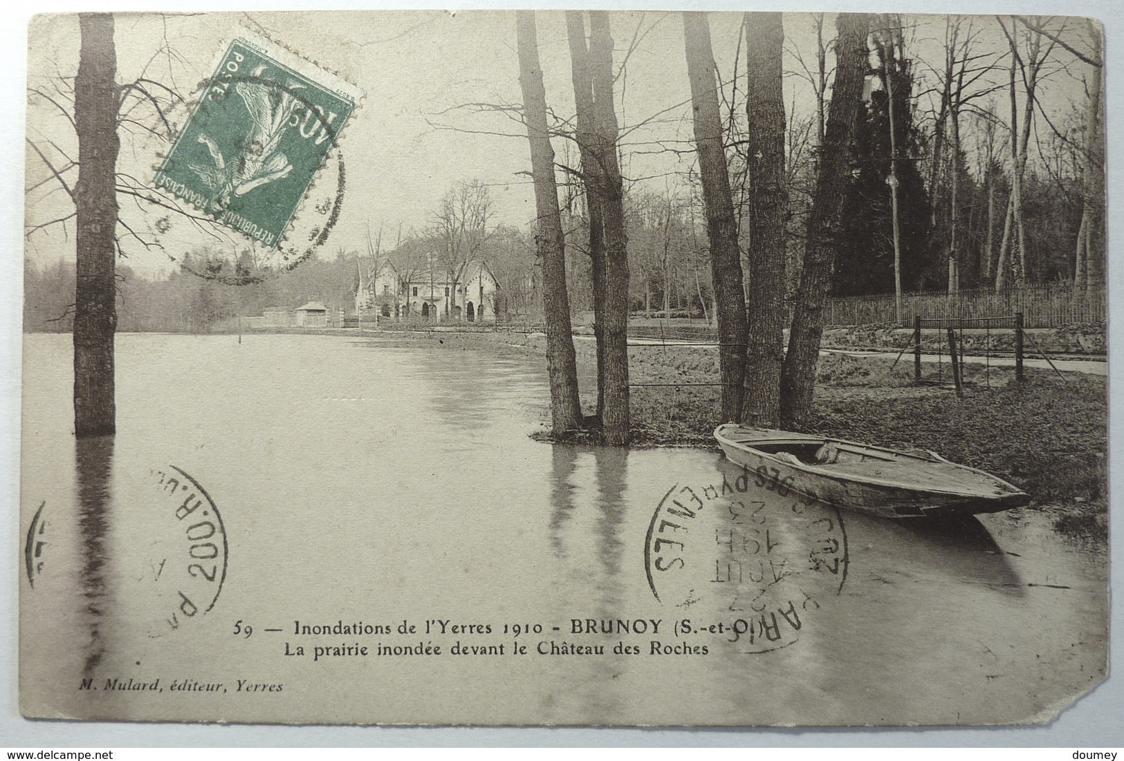 INONDATIONS DE L'YERRES 1910 - LA PRAIRIE INONDÉE DEVANT LE CHÂTEAU DES ROCHES - BRUNOY - Brunoy