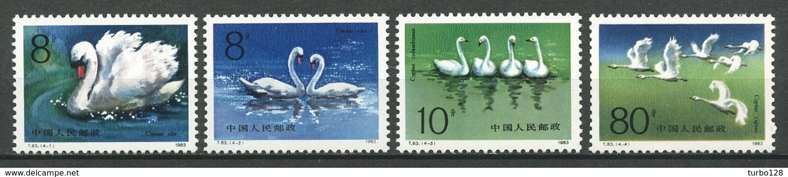 CHINE 1983 N° 2622/2625 ** Neufs MNH Superbes Faune Oiseaux Birds Cygnes Fauna Animaux - Unused Stamps
