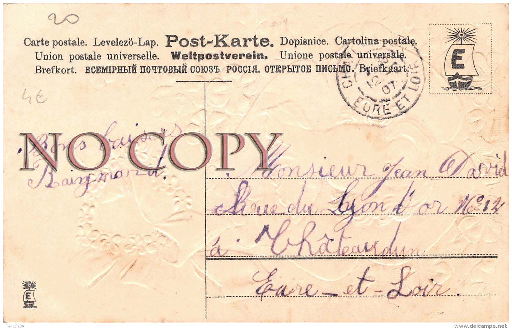 CPA Fantaisie - Enfant Petite Fille Violettes Ruban Trèfle à Quatre 4 Feuilles Porte Bonheur - Carte Gaufrée - Autres & Non Classés