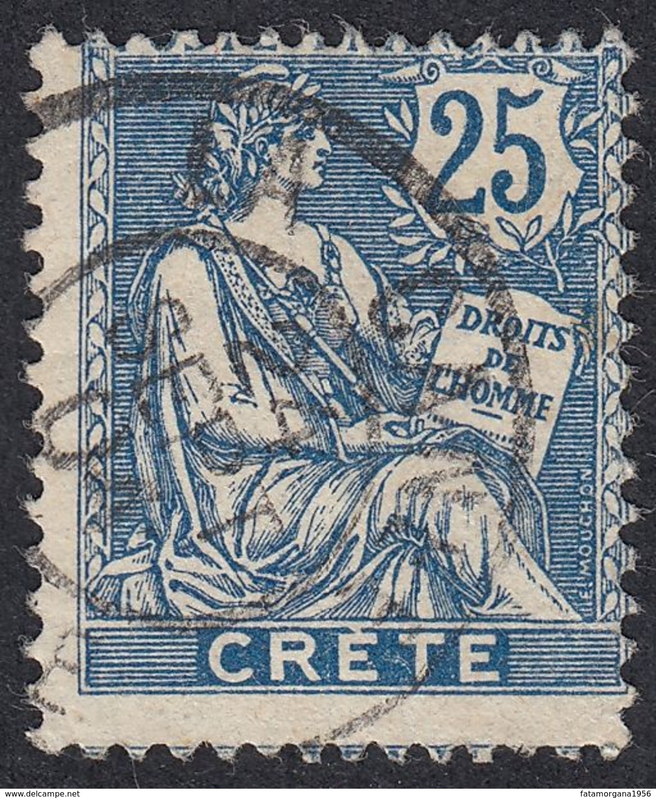 FRANCE Francia Frankreich (colonie) - 1902/1903 - Crète (Creta) - Yvert 9, Obliterato, 25 Cent. - Usados