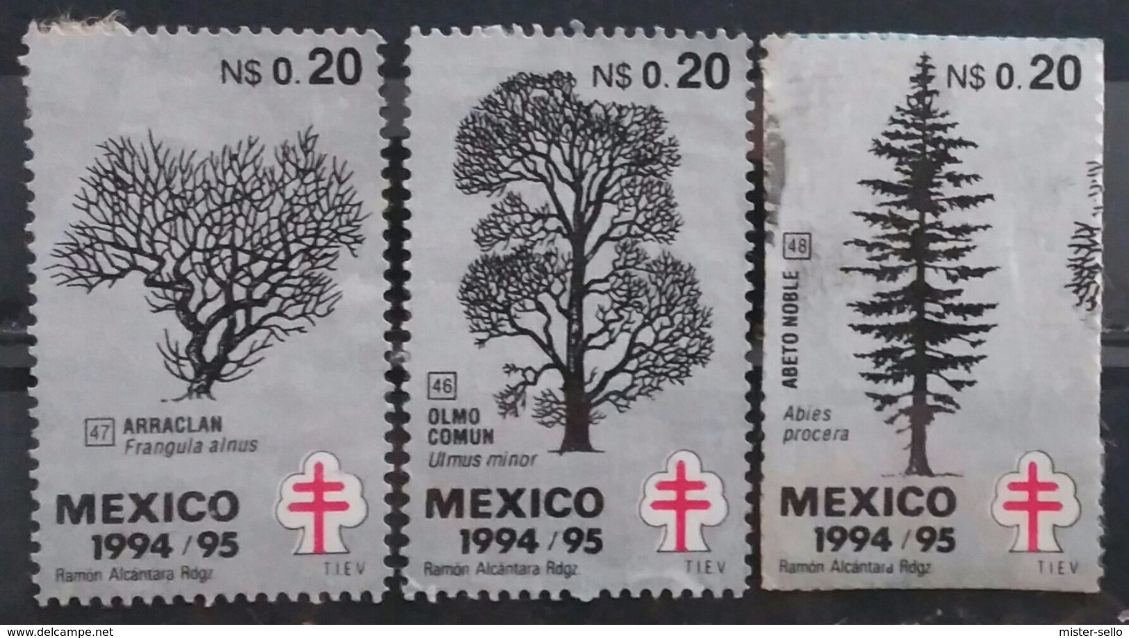 MÉXICO 1994 - 1995. Arboles. Antituberculosis - Cruz De Lorena. USADO - USED - Mexique