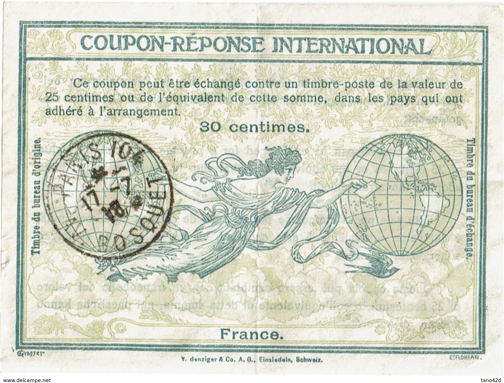 LCTN47/5 - FRANCE CRI MOD ROME OBL. PARIS 104 AV. BOSQUET 17/7/1918 - Coupons-réponse