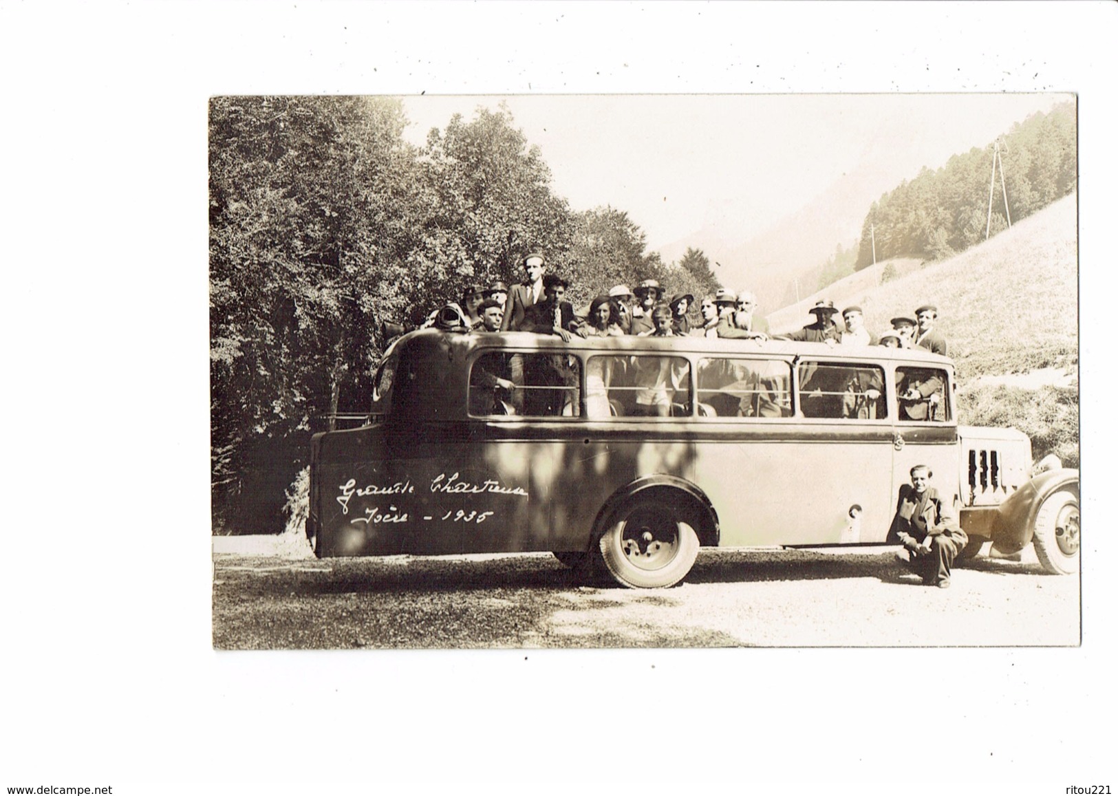 Carte Photo - 38 - Grande Chartreuse - Isère - Autobus Gros Plan Décapotable Animation - 1935 - Bus & Autocars