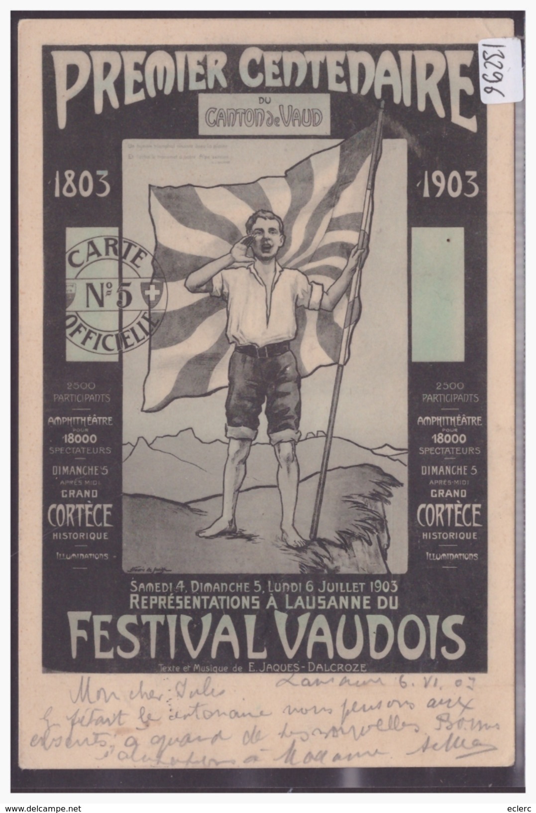 FESTIVAL VAUDOIS - CARTE No 5 - TB - Autres & Non Classés