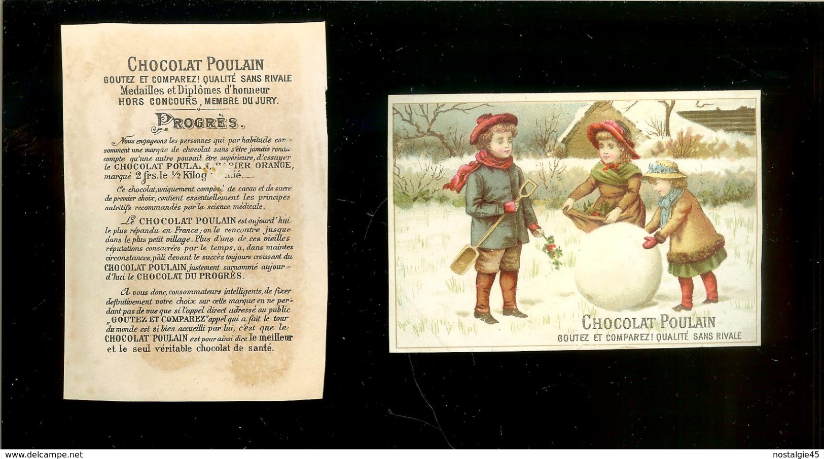 Chromo Poulain/Progrès - Paysage D'hiver 3 Enfants, énorme Boule De Neige, Récolte Du Houx - Poulain