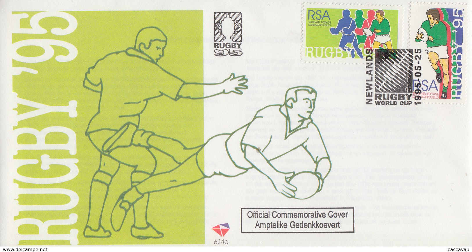 Enveloppe  FDC  1er  Jour    AFRIQUE  DU  SUD     Coupe  Du  Monde  De  RUGBY     1995 - Rugby