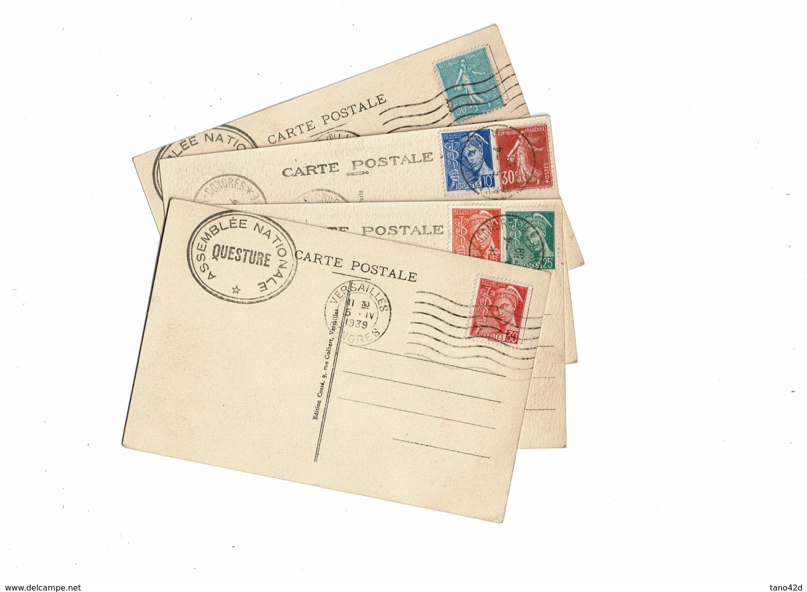 LCTN47/5 - FRANCE 4 CARTES POSTALES DU CONGRES DE VERSAILLES DE 1939 - Lettres & Documents