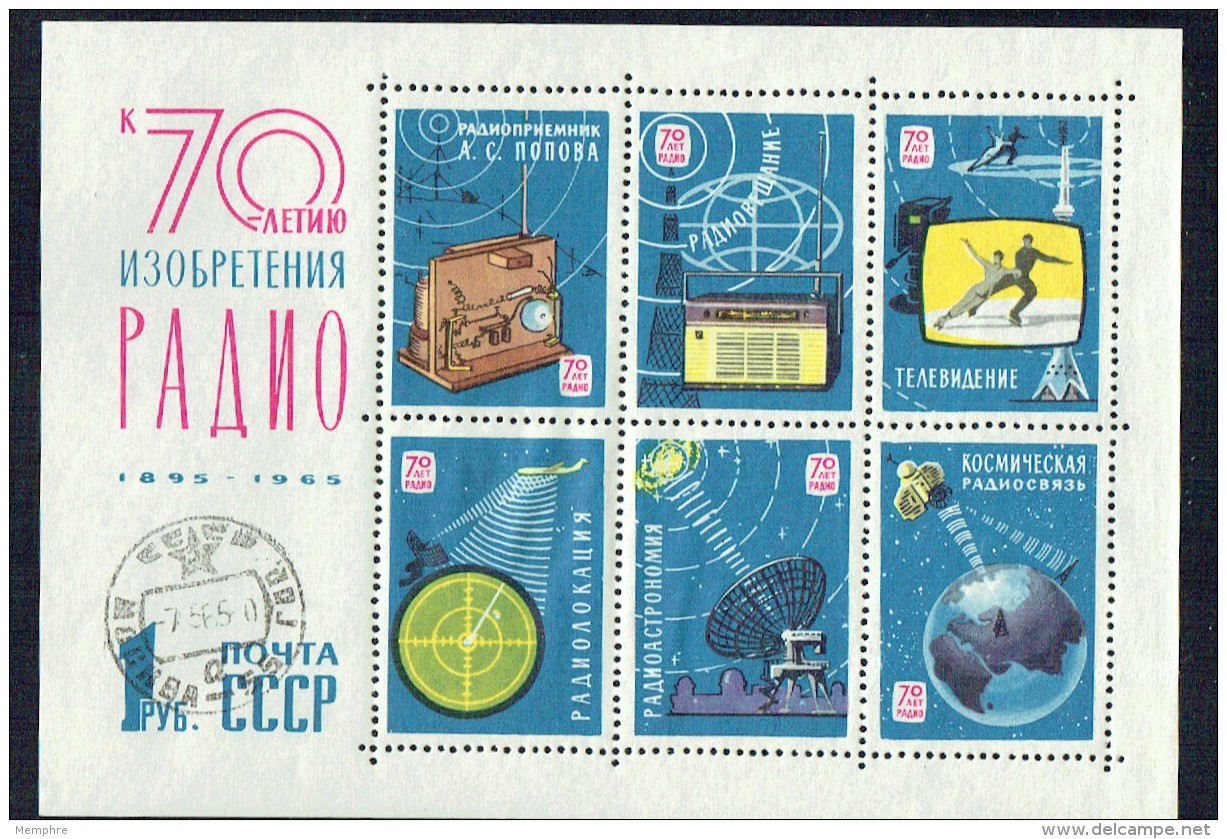 1965  70th Ann.Radio Telecommunications -  Souvenir Sheet  Used - Oblitérés