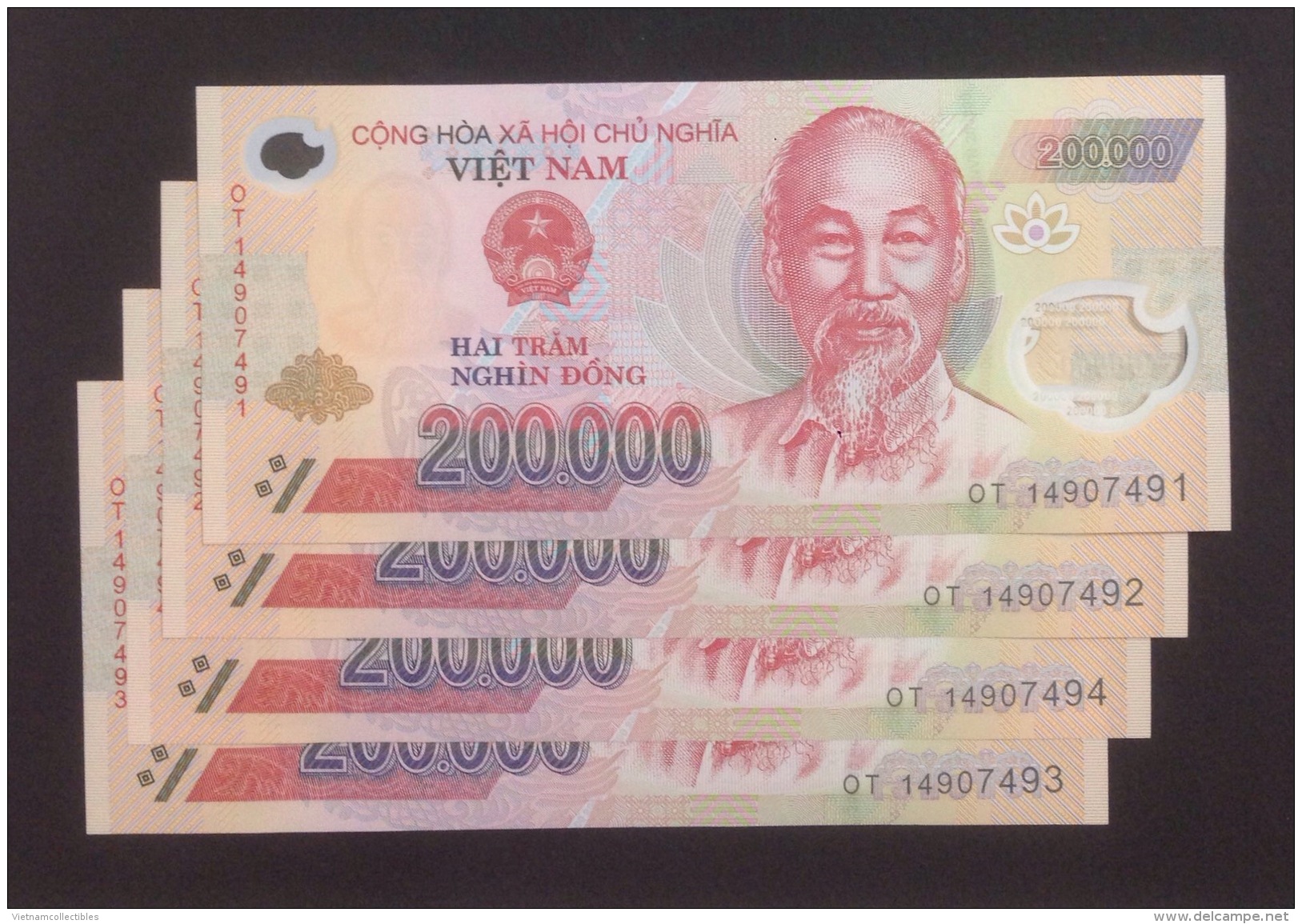 Lot Of 04 Vietnam Viet Nam 200000 Dong UNC Polymer Banknotes 2014 - Viêt-Nam