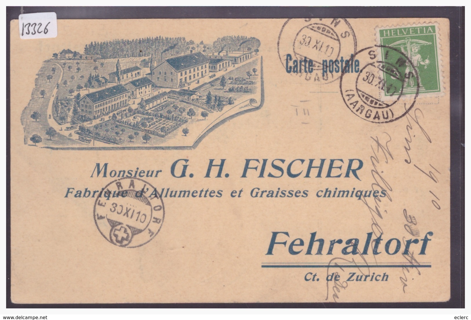 FEHRALTDORF - G.H. FISCHER, FABRIQUE D'ALLUMETTES ET GRAISSES CHIMIQUES - TB - Dorf