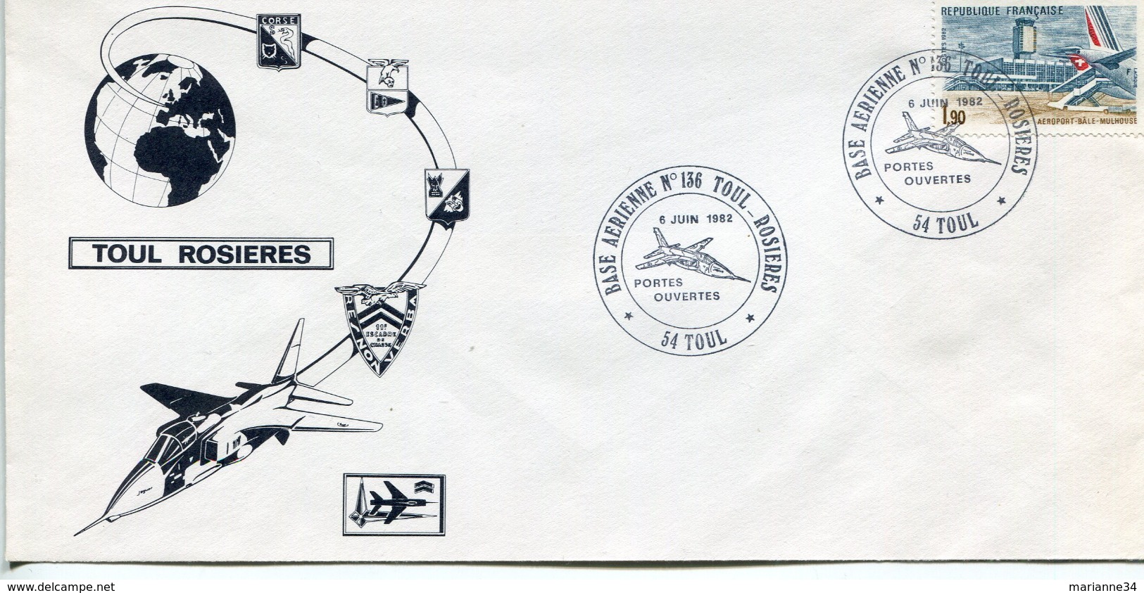 France-1982-YT 2203 Sur Lettre-Aéroport Bâle-mulhouse Sur Lettre Base Aérienne Toul-Rosières, Portes Ouvertes - Covers & Documents