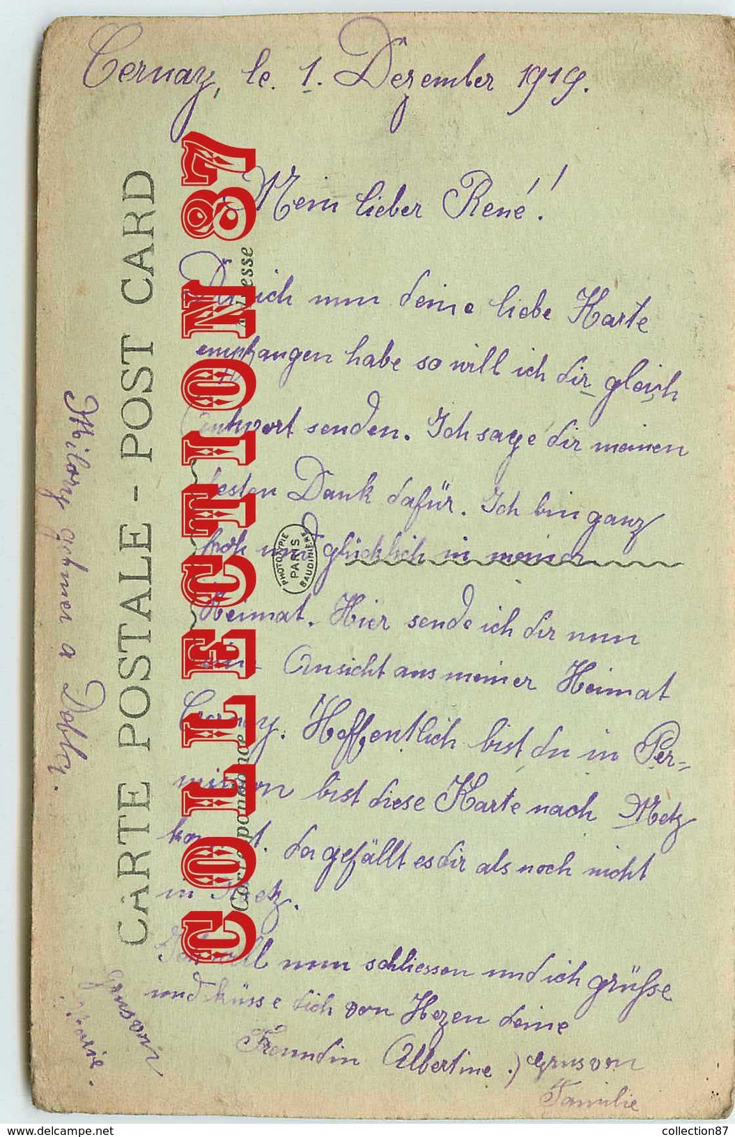 68 - CERNAY - RUE Du MARCHE Avec CHEVAUX Et FONTAINE Dans Les RUINES De La GUERRE 14 - SIGNE GRUSON - Cernay