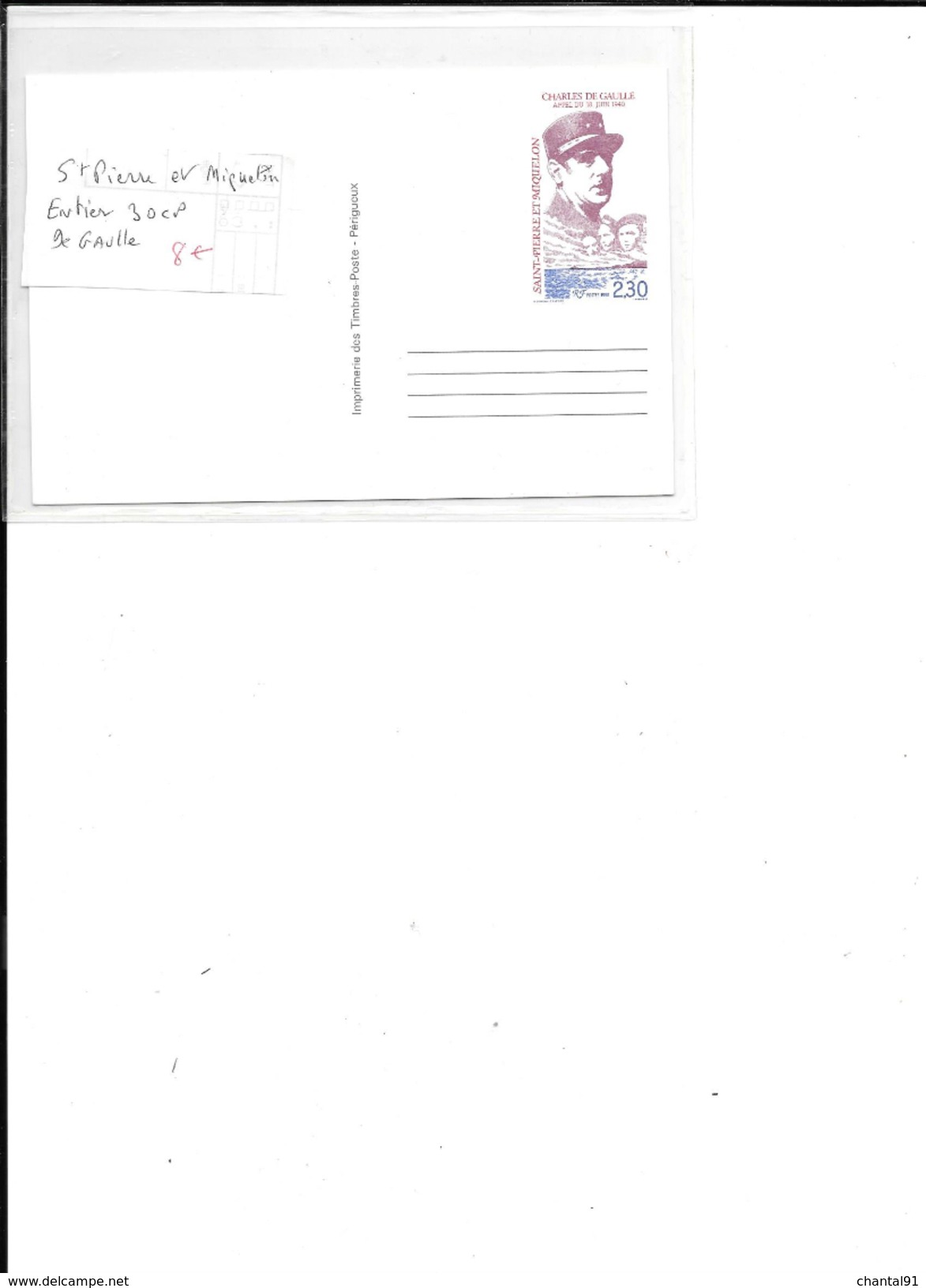 ST PIERRE ET MIQUELON ENTIER 30 CP DE GAULLE - Postal Stationery