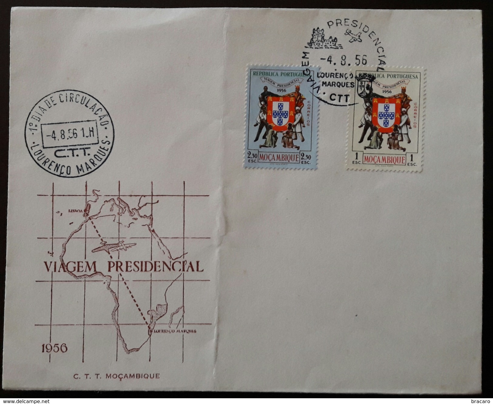 FDC PORTUGAL / MOÇAMBIQUE - VIAGEM PRESIDENCIAL 1956 - Lourenço Marques, 4/8/1956 - Mozambique