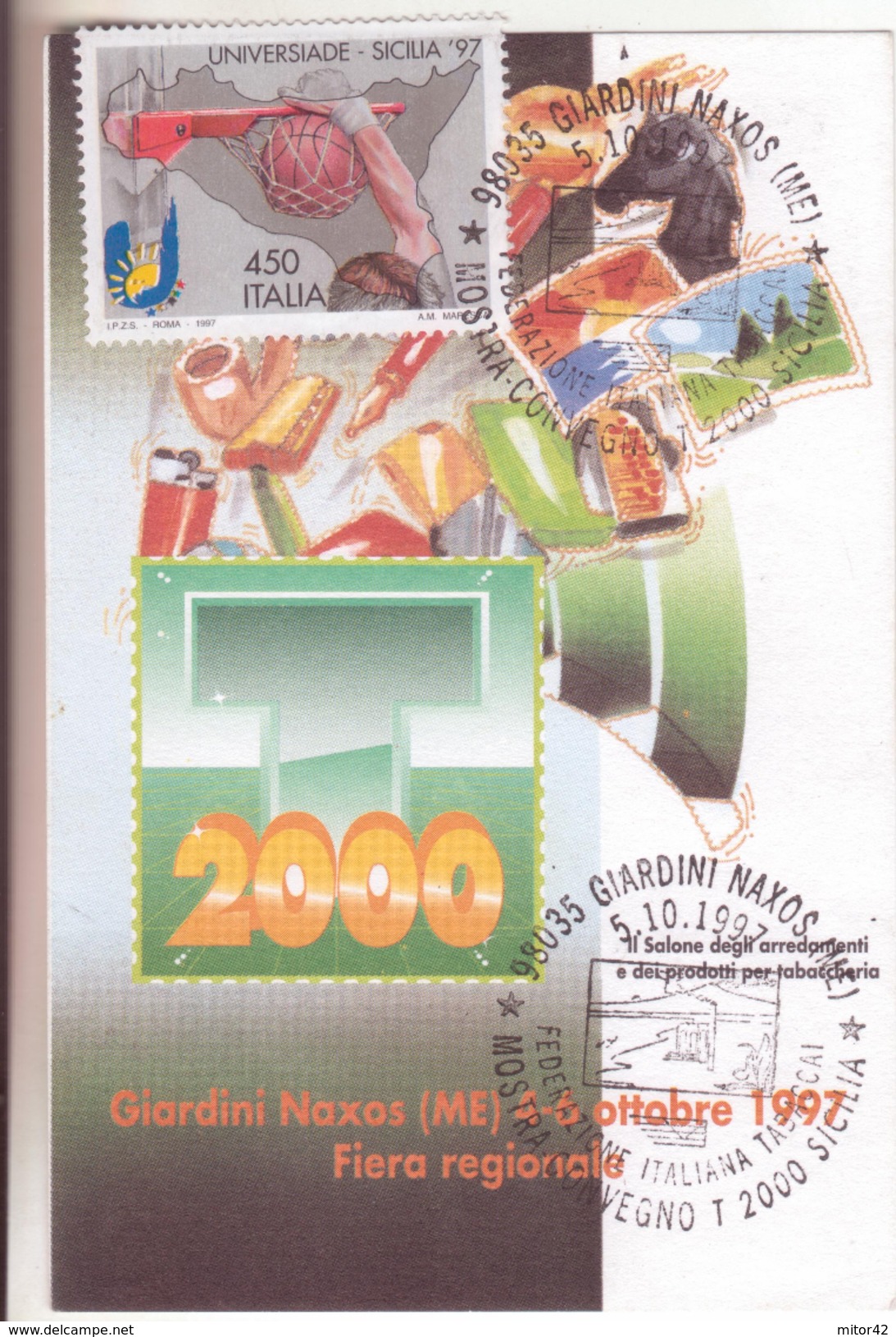 99-Marcofilia-Annullo Speciale-Tema:Tabacco-Giardini Naxos (ME) 1997-Convegno T2000-Biglietto Di Cm.8 X 12 - 1991-00: Storia Postale