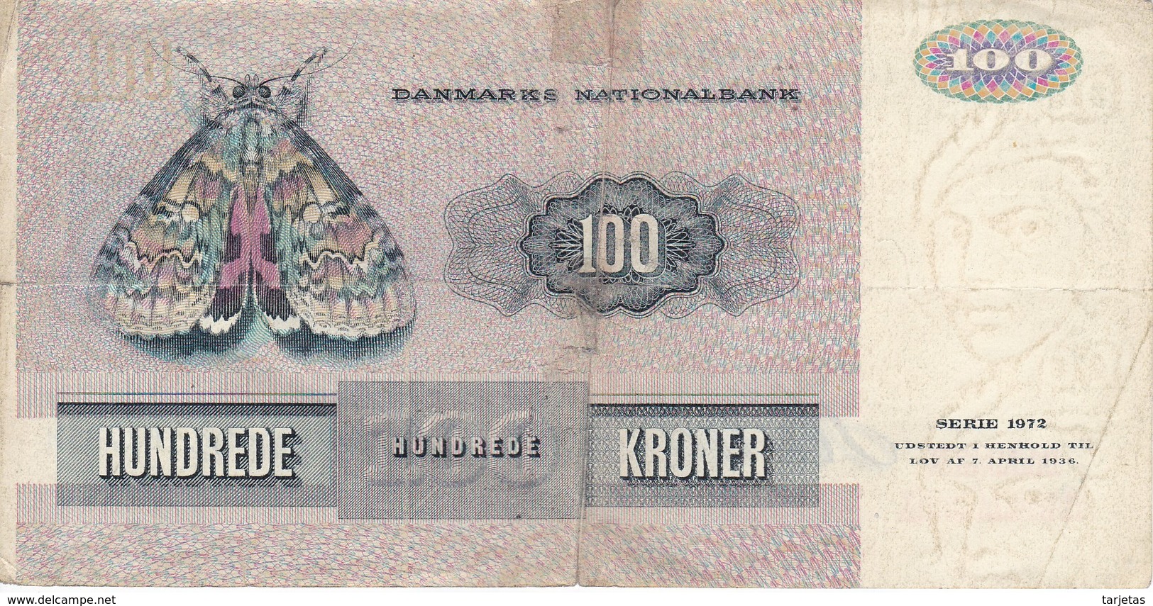 BILLETE DE DINAMARCA DE 100 KRONER DEL AÑO 1972  (BANKNOTE) - Dinamarca
