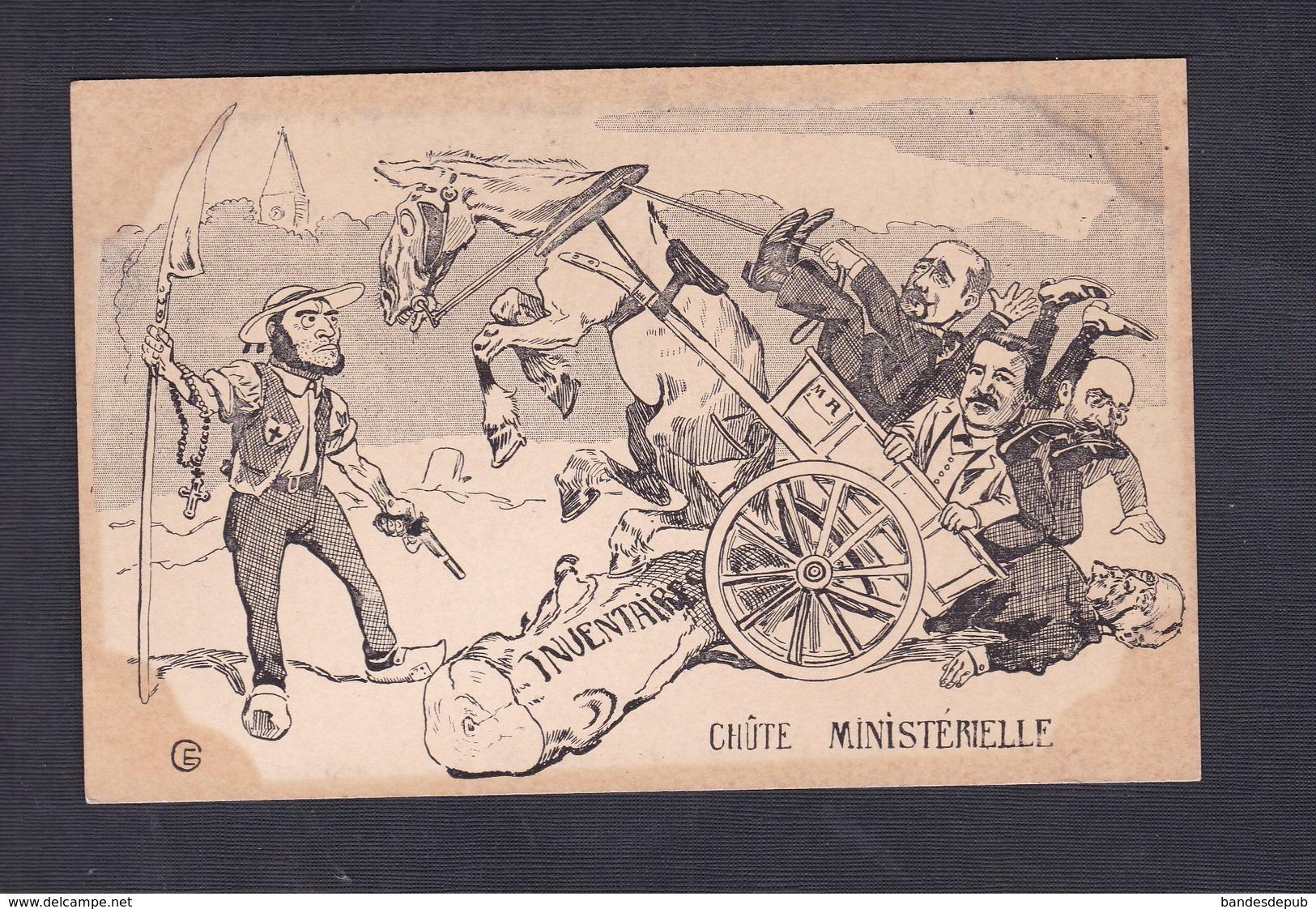 Prix Fixe Politique Satirique Caricature Chute Ministerielle Resistance Face Aux Inventaires 1906 Separation Eglise Etat - Satiriques