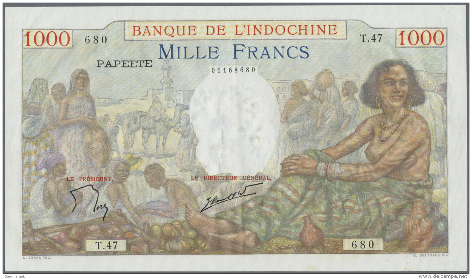 Tahiti: 1000 Francs ND(1940-57) P. 15 In Exceptional Condition For This Type Of Large Size Note, Very Crisp Original, Br - Autres - Océanie