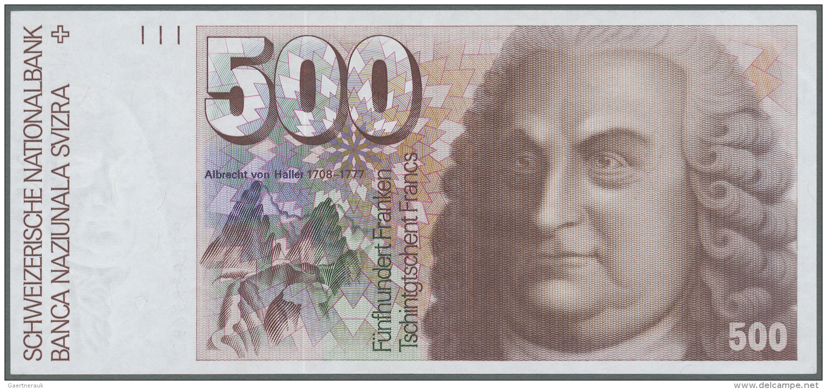 Switzerland / Schweiz: 500 Franken 1992 P. 58c, Key Note, Very Light Center Fold, No Holes Or Tears, Crisp Original Pape - Suisse